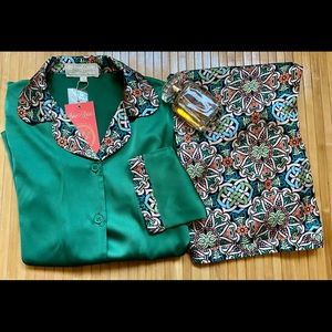 Women Silky Satin Boho Print Pajama Set